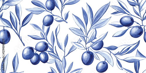 Watercolor olive branch seamless pattern. Elegant plant repeat background for kitchen, restaurant, menu design, packaging, fabric, wallpaper, branding, stationery, wrapping paper, interior