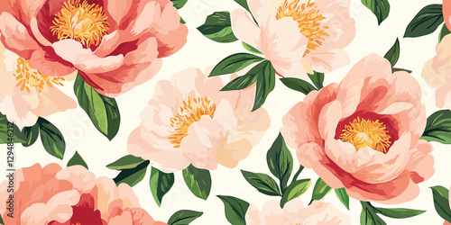 Peony floral seamless pattern. Elegant flower repeat background for design, packaging, fabric, wallpaper, branding, stationery, wrapping paper, interior