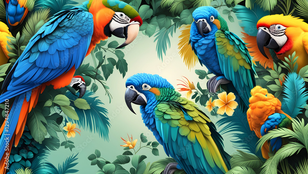 Naklejka premium Seamless Tropical Birds Pattern