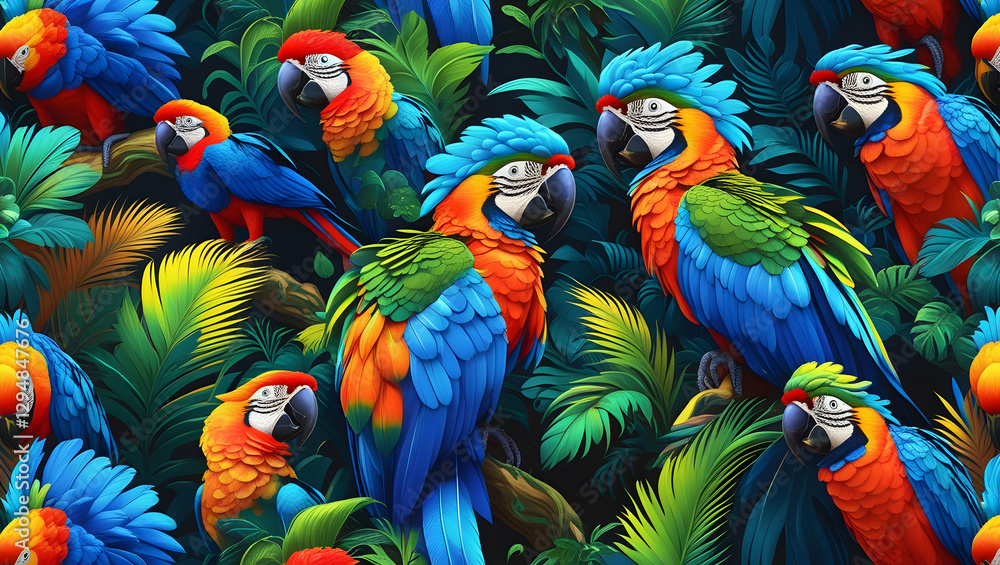 Naklejka premium Seamless Tropical Birds Pattern