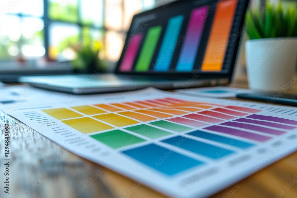 Fototapeta premium Designer workspace with colorful art materials and creative tools