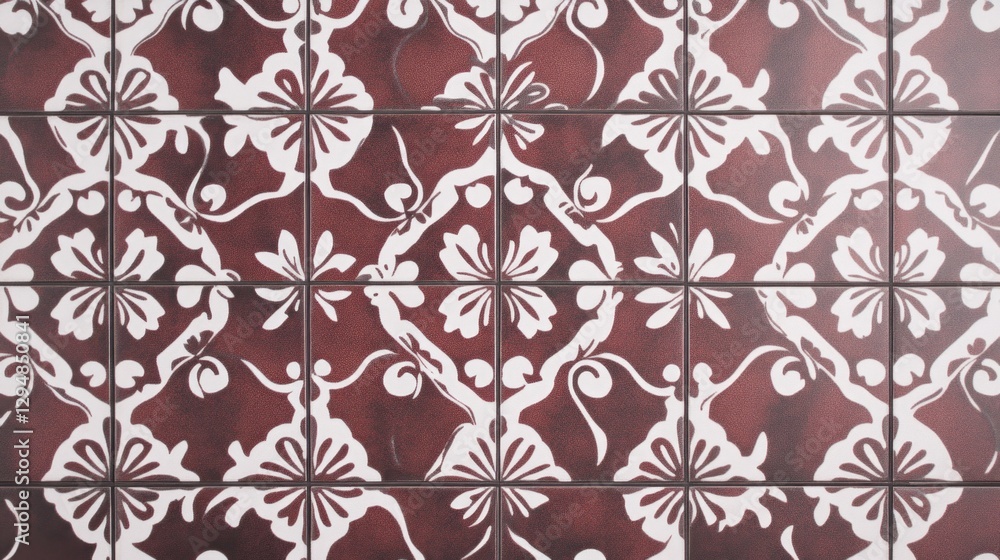Fototapeta premium Decorative patterned floor tiles, intricate design, repeating motif, suitable for interior design