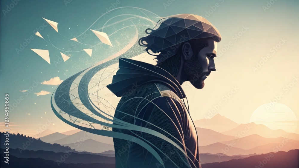 Obraz premium Contemplative Man in Surreal Landscape