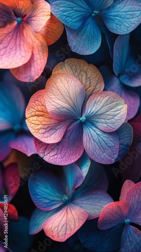 Wallpaper Mural A close-up view reveals a stunning display of blooming hydrangea flowers with rich, vibrant colors. The intricate textures and clusters create a captivating natural spectacle Torontodigital.ca
