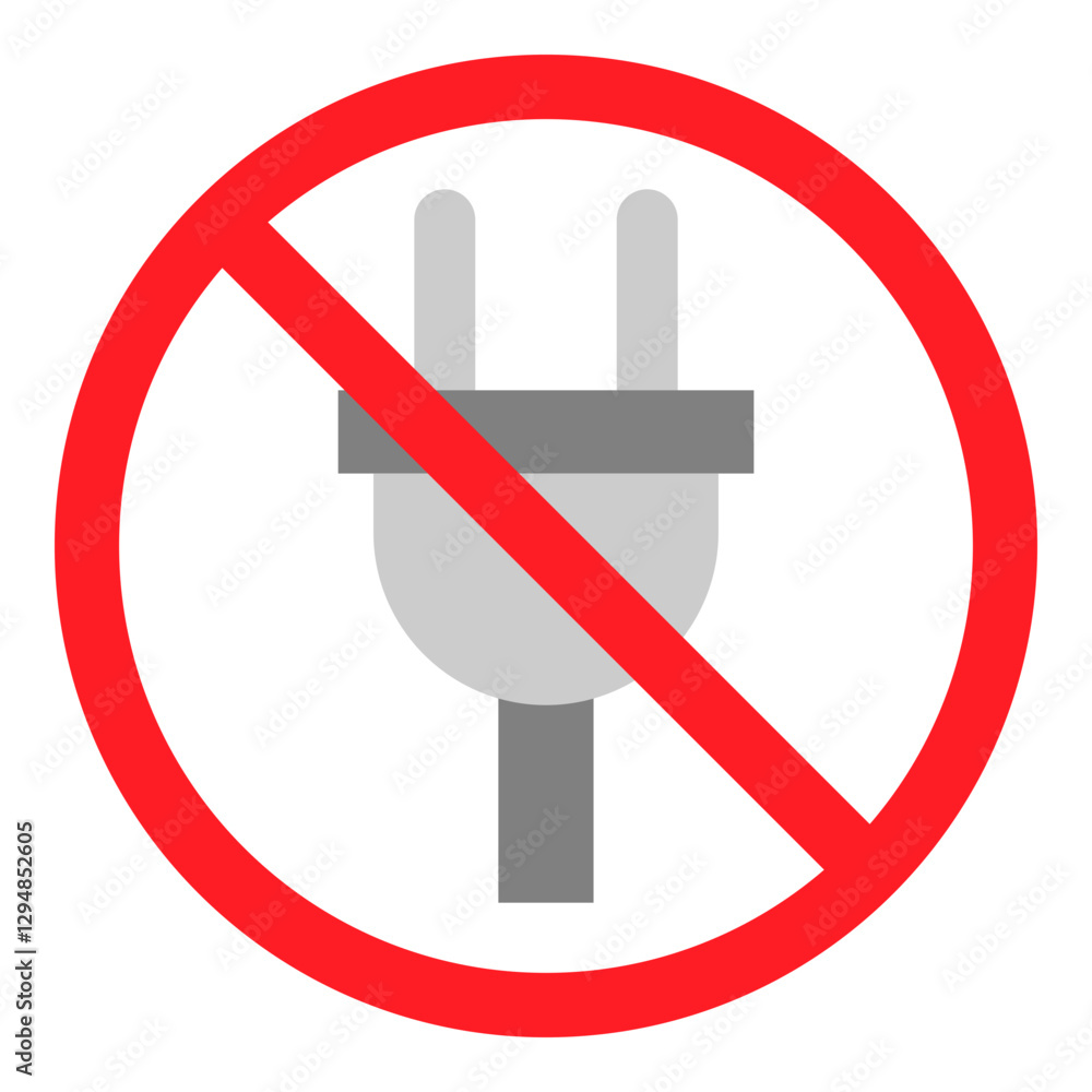 Illustration of No Charging Sign Flat Icon Illustration of No Charging Sign Flat Icon