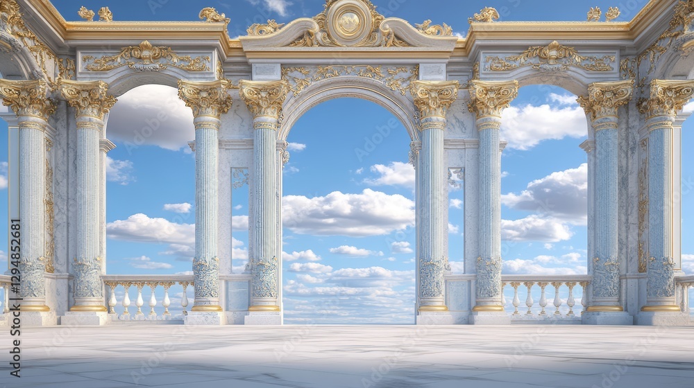 Fototapeta premium Opulent neoclassical architecture with blue sky and cloudscape vista