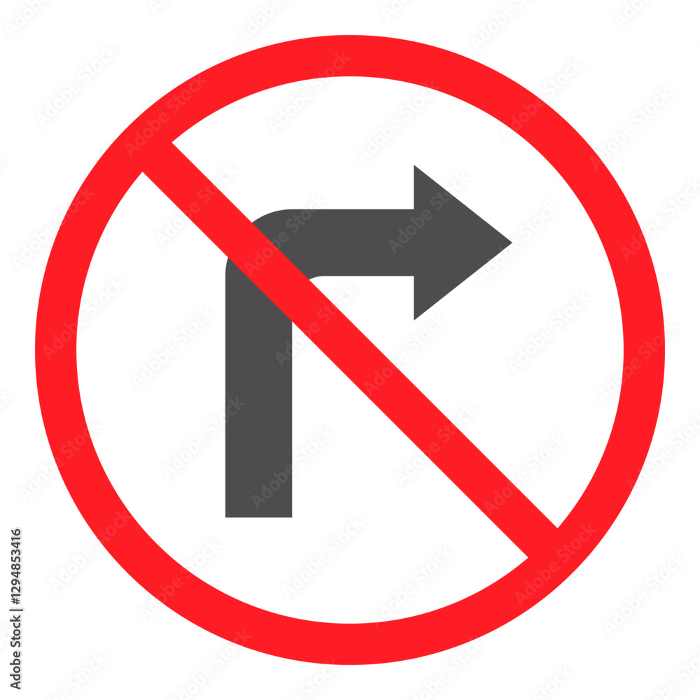 Illustration of No Right Turn Sign Flat Icon Illustration of No Right Turn Sign Flat Icon
