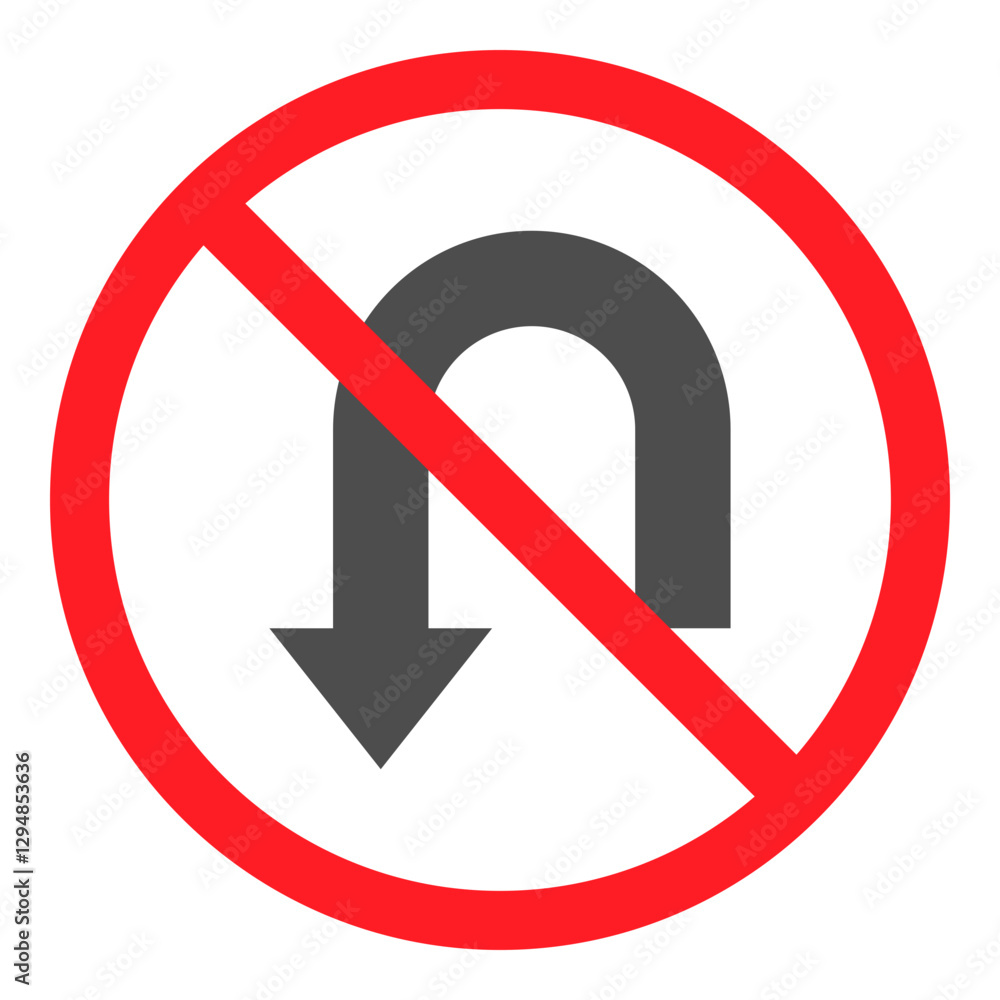 Illustration of No U Turn Sign Flat Icon Illustration of No U Turn Sign Flat Icon