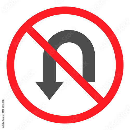 Illustration of No U Turn Sign Flat Icon