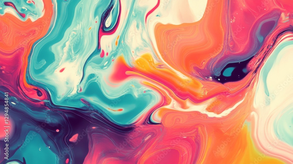Abstract Fluid Art Painting with Vibrant Orange Pink and Teal Swirls Abstract Fluid Art Painting with Vibrant Orange Pink and Teal Swirls