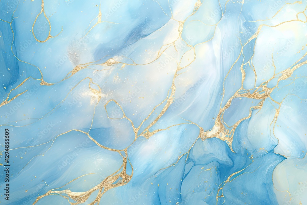 Fototapeta premium Light Blue Abstract Marble Background with Gold Veins