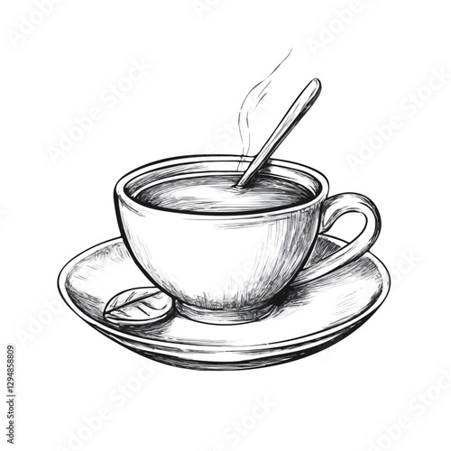 Chai tea minimalist 2D vector graphic illustration sketch on a white background.

