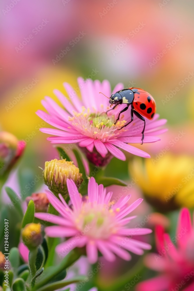 Naklejka premium Beautiful cute ladybug with flower in Spring.