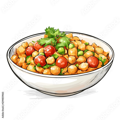 Chana chaat minimalist 2D vector graphic illustration sketch on a white background.

