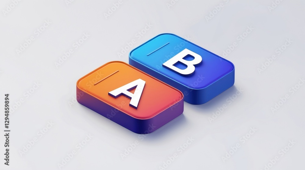 3D Colorful Buttons A and B, Isometric View 3D Colorful Buttons A and B, Isometric View