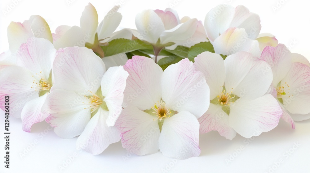Obraz premium Delicate apple blossoms arranged on white background, springtime