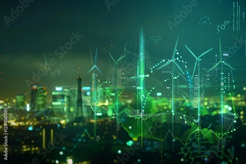 Wallpaper Mural Global Wind Energy Trend Visualization Showing Cityscape and Wind Turbines, Create a data visualization showcasing global trends in renewable energy consumption Torontodigital.ca