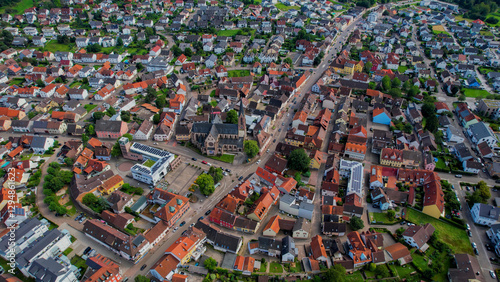 Aerial of the old town of the city Kuppenheim in Baden Württemberg in Germany on a sunny spring day photo