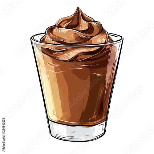 Chocolate mousse minimalist 2D vector graphic illustration sketch on a white background.

