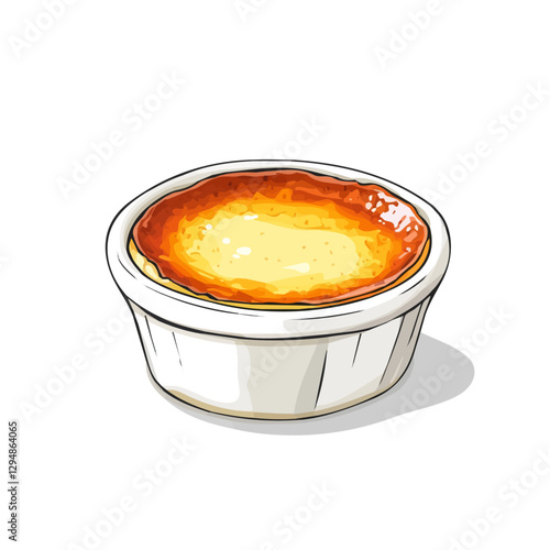 Creme brulee minimalist 2D vector graphic illustration sketch on a white background.

