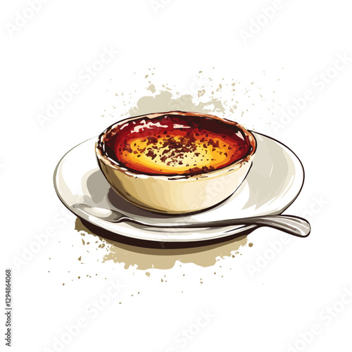 Creme brulee minimalist 2D vector graphic illustration sketch on a white background.

