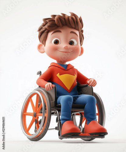 Happy Cartoon Boy in Wheelchair Wearing a Superhero Costume