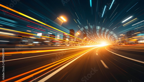 Panoramic high speed technology concept, light abstract background, dinamic scene. with white shades