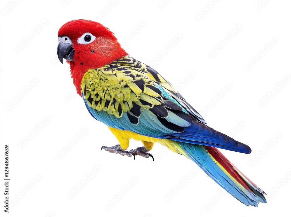 Fototapeta premium Colorful parrot displaying vibrant plumage perched on a branch in a serene environment