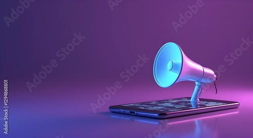 Futuristic Digital Marketing: Illuminated Megaphone on Smartphone Symbolizing Online Advertising and Outreach