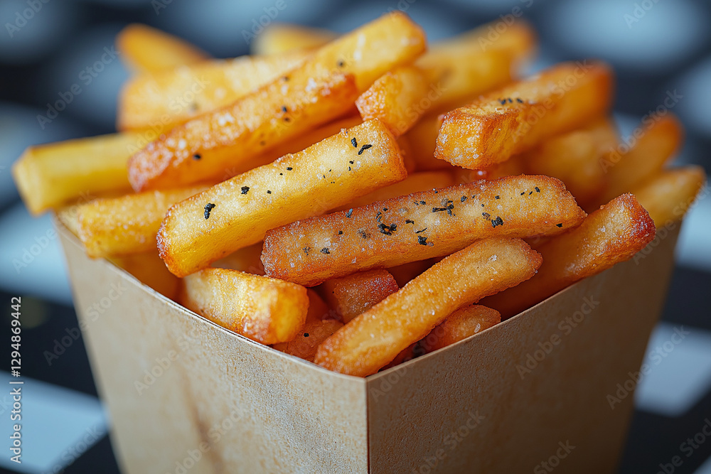 Φωτογραφία Irresistible close-up of golden French fries gracefully floating above a soft su