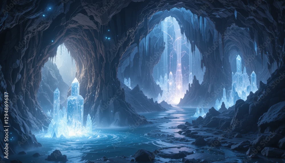 Mystical caves with crystalline light sources Mystical caves with crystalline light sources