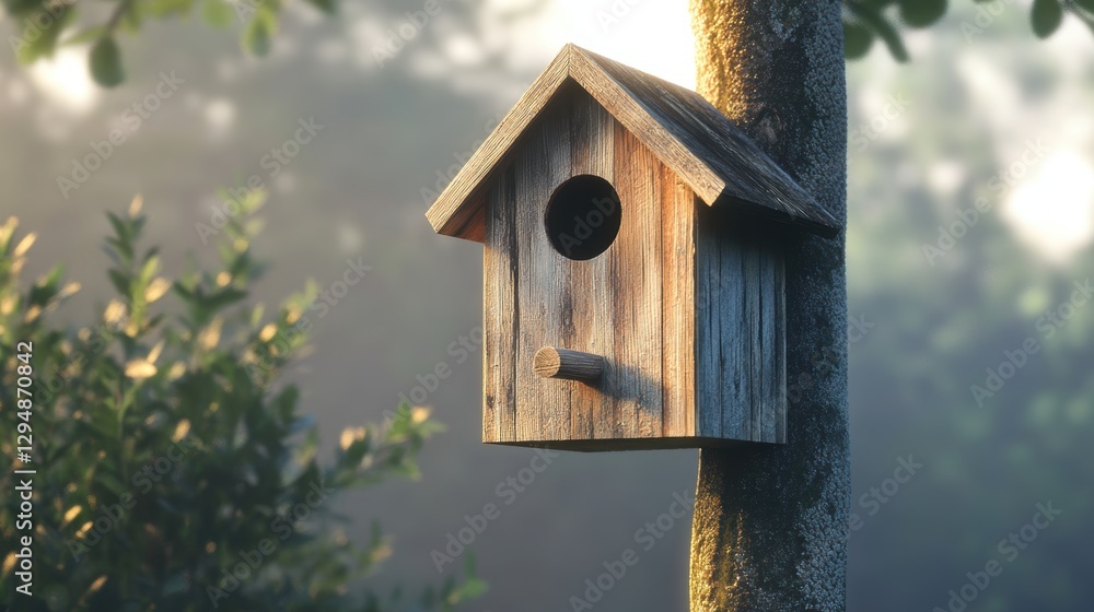 Bird with bird house box in Spring. Bird with bird house box in Spring.