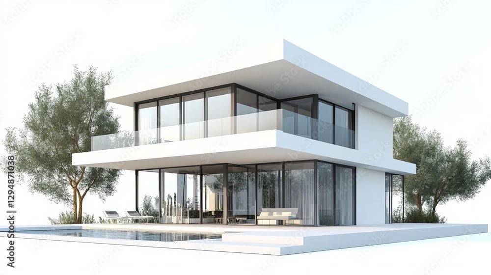 3D Rendering of a Modern Minimalist House Design on White Background
3D Rendering of a Modern Minimalist House Design on White Background