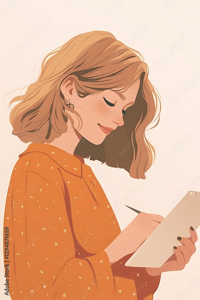 Relaxed Professional Woman Using Digital Tablet in Modern Office Setting