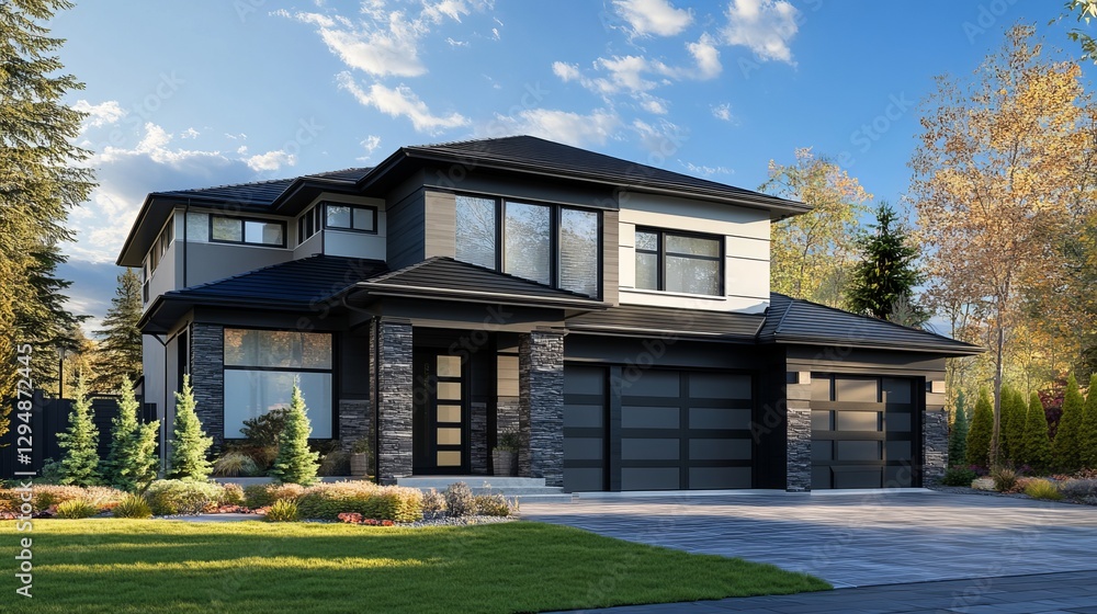 Modern House Exterior with Clear Blue Sky - 3D Rendering
Modern House Exterior with Clear Blue Sky - 3D Rendering