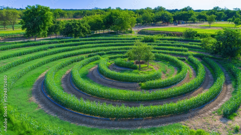 Exploring nature's maze a serene spiral garden rural landscape aerial view tranquility and adventure Exploring nature's maze a serene spiral garden rural landscape aerial view tranquility and adventure