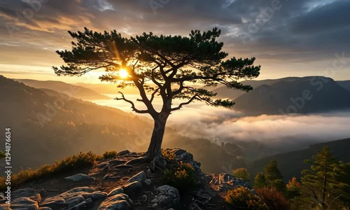 Lonely Tree on Mountain | Stunning Nature Scenery | Sunset View