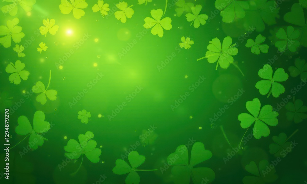 Green background with green clover. Сoncept of Irish St. Patrick Day Green background with green clover. Сoncept of Irish St. Patrick Day