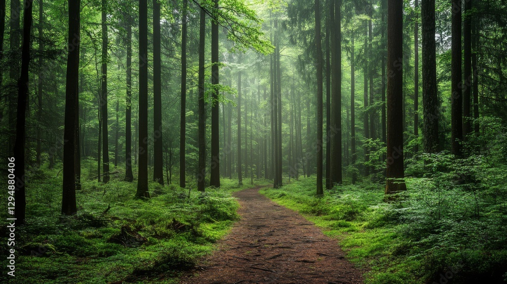Fototapeta premium Sunlit Path Through a Lush Green Forest