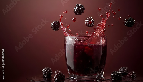 splash of acai juice with acai berries flying amonst it. studio setup photo