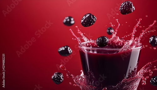 splash of acai juice with acai berries flying amonst it. studio setup photo