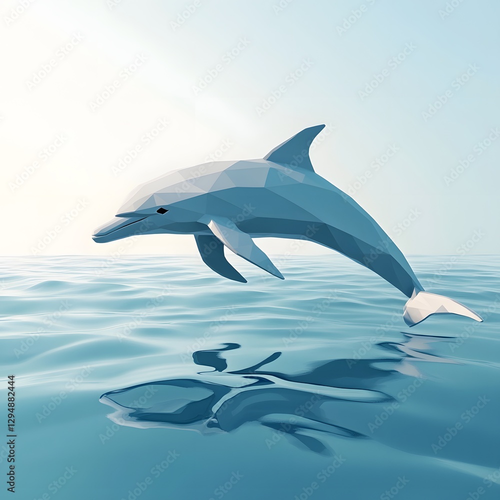 Obraz premium Graceful Geometric Dolphin Leaping in Serene Ocean Waves