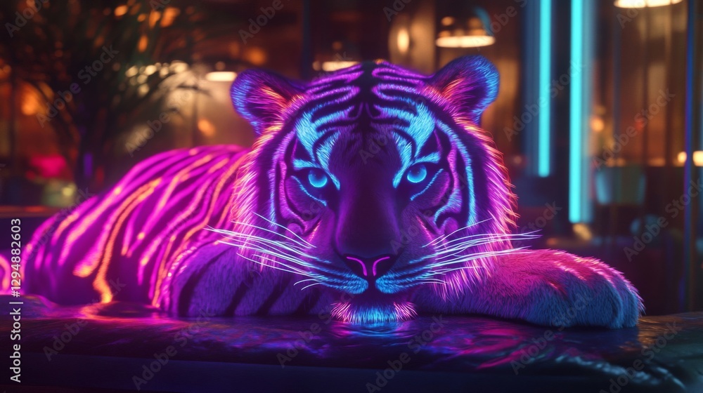 Neon Tiger in Cyberpunk Cityscape Neon Tiger in Cyberpunk Cityscape