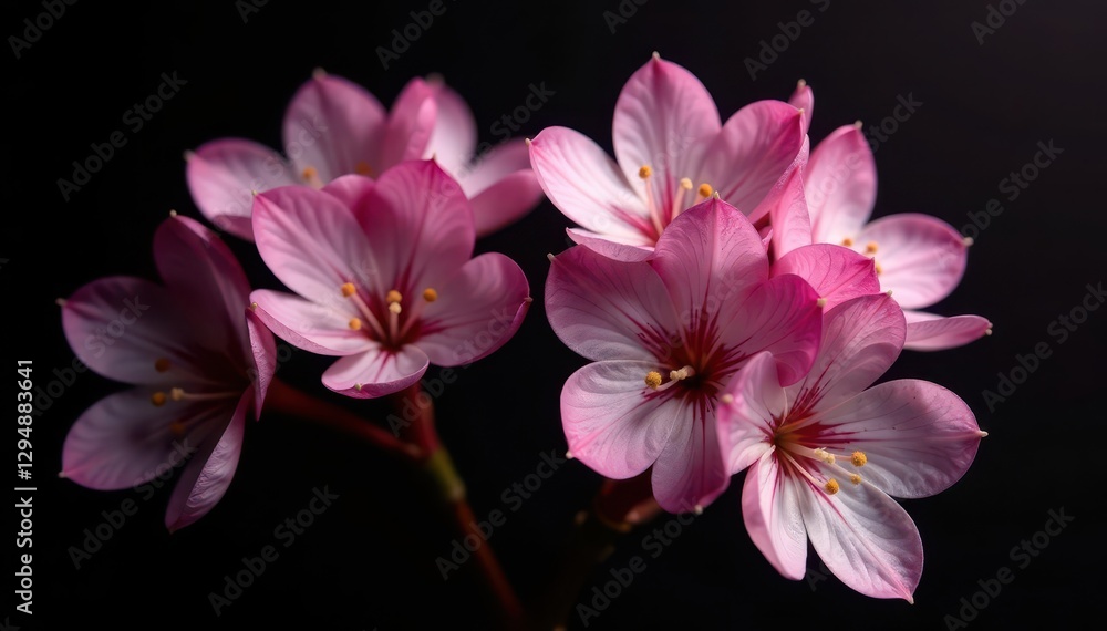 Fototapeta premium Pink and white Syringa flowers on a black background, delicate, petals