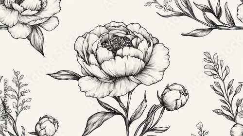 Wallpaper Mural Elegant black and white floral pattern background Torontodigital.ca