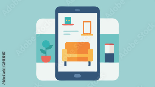 UserFriendly Interface A closeup of a smartphone showing an easytouse interior design app with draganddrop features for furniture placement.