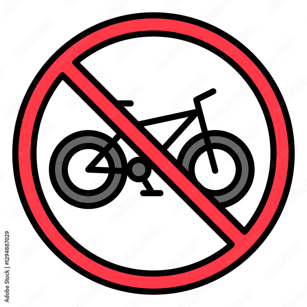 Illustration of No Bike Sign Filled Icon Illustration of No Bike Sign Filled Icon