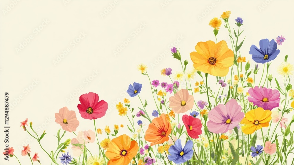 Colorful wildflower bouquet in summer bloom against soft yellow background Colorful wildflower bouquet in summer bloom against soft yellow background