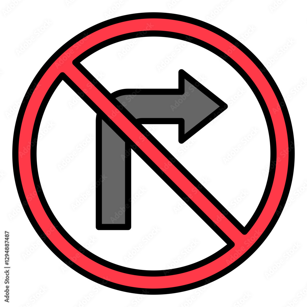 Illustration of No Right Turn Sign Filled Icon Illustration of No Right Turn Sign Filled Icon
