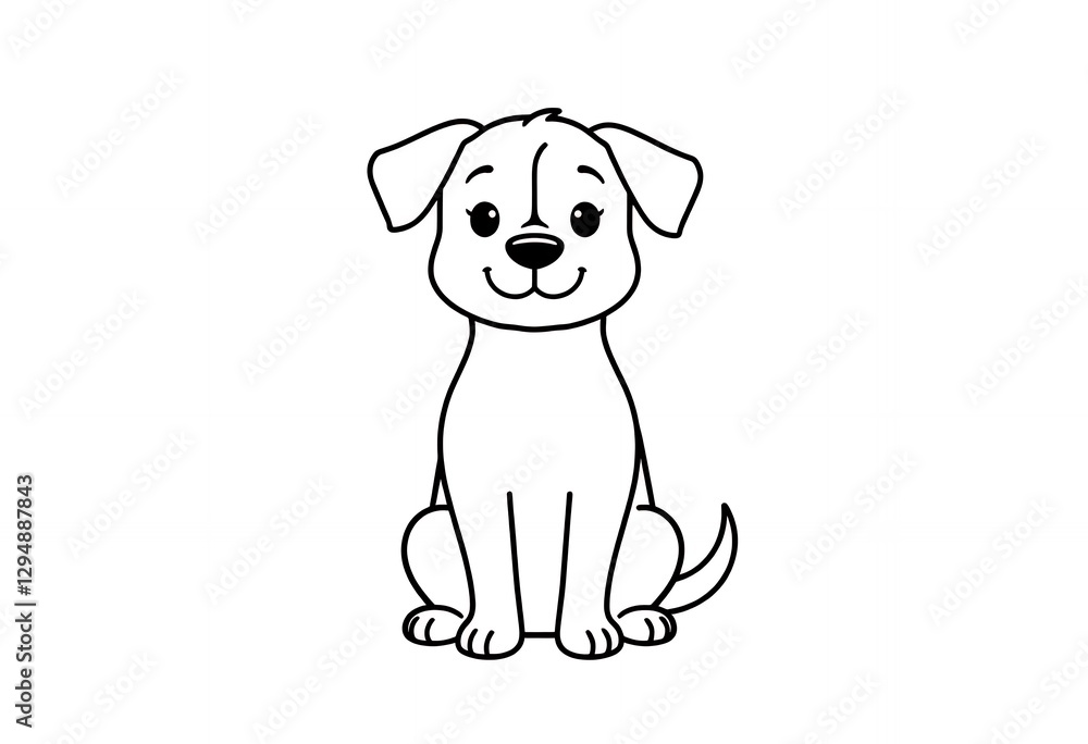 Fototapeta premium Cute Dog Sitting Cartoon Style on White Background Illustration